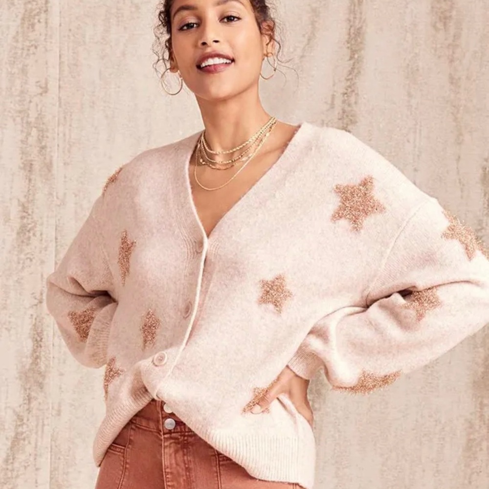 TINSEL STAR BUTTON DOWN CARDIGAN